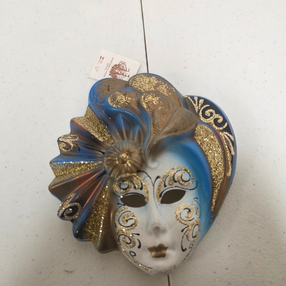 Maschera del Galeone Venetian Carnival Mask Blue Gold Hand Made in Italy Venice